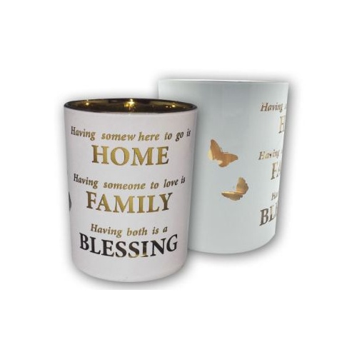 GLASS VOTIVE CANDLE HOLDER - HOME BLESSING 