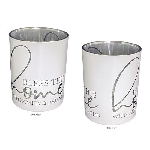 GLASS VOTIVE CANDLE HOLDER - BLESS THIS HOME