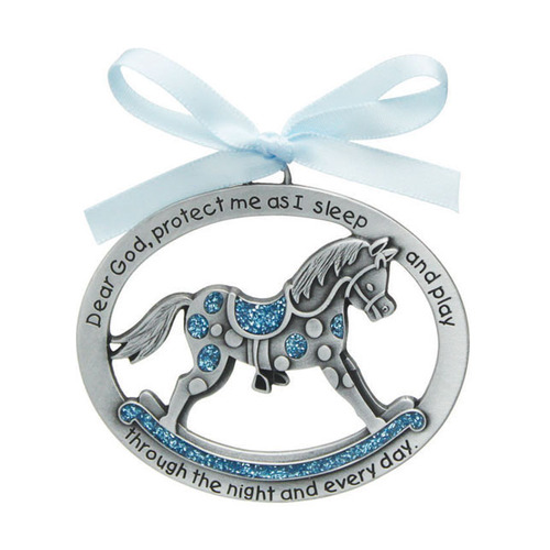 CRIB MEDAL BLUE ROCKING HORSE      