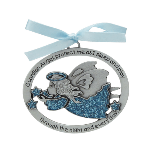 GLITTER ANGEL CRIB MEDAL BLUE           
