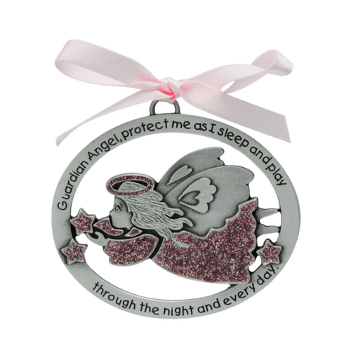 GLITTER ANGEL CRIB MEDAL PINK           