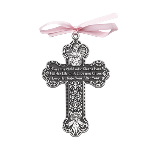 CRIB CROSS WITH PINK RIBBON - BLESS THIS CHILD