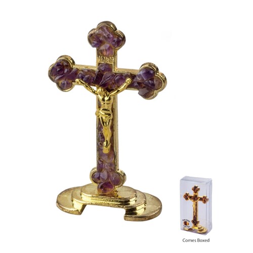 CRUCIFIX STANDING GEM AMETHYST