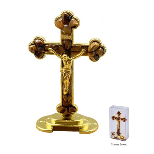 CRUCIFIX STANDING GEM TIGER EYE