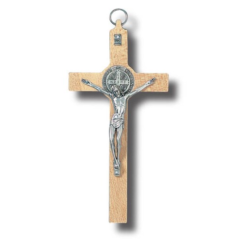 ST BENEDICT CRUCIFIX LIGHT WOOD 20x10cm