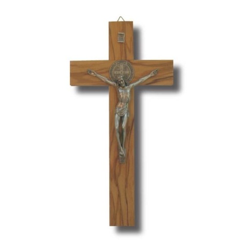 CRUCIFIX ST BENEDICT OLIVE WOOD 30cm X 15cm