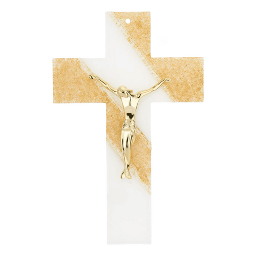 MURANO GLASS CRUCIFIX - SAHARA GOLD 210MM