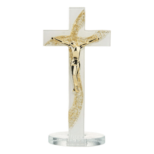 MURANO GLASS STANDING CRUCIFIX - GOLD 160MM
