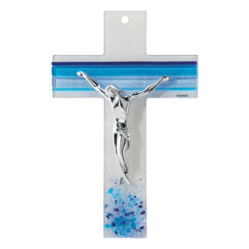 MURANO GLASS CRUCIFIX BLUE 470MM