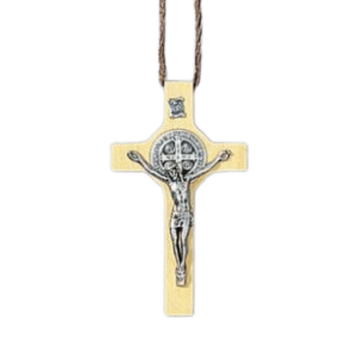 ST BENEDICT CROSS LIGHT WOOD BOXED