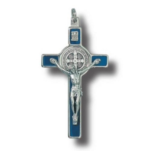 ST BENEDICT CRUCIFIX BLUE 80 X 45MM BOXED