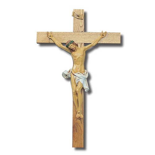 CRUCIFIX LARGE POLY VINYL CORPUS ON WOOD 90cm X 55cm