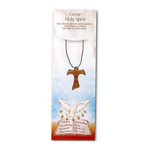 CONFIRMATION OLIVE WOOD TAU CROSS WITH CORD