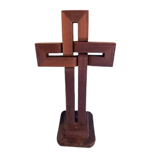 Wooden Over Under Cross on Stand Large