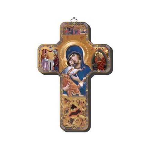 WOODEN CROSS FOILED ICON OUR LADY OF TENDERNESS 18cm