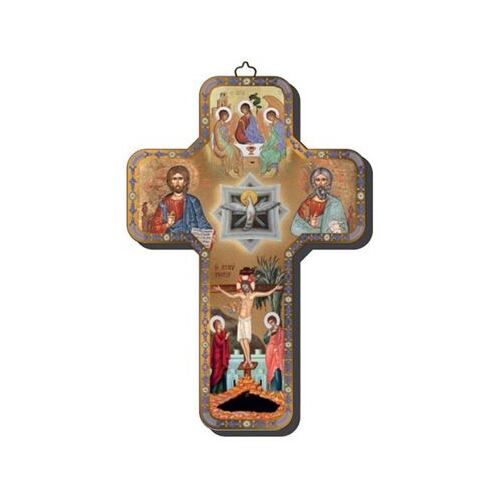 WOODEN CROSS FOILED ICON HOLY TRINITY 18cm