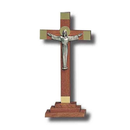 STANDING CRUCIFIX WOOD RISEN CHRIST 23cm X 11cm