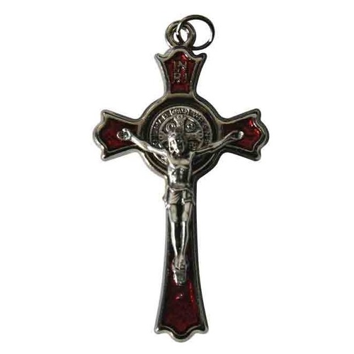 CRUCIFIX ST BENEDICT RED WITH MEDAL 6cm