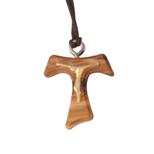TAU CRUCIFIX SMALL OLIVE WOOD WITH CORD