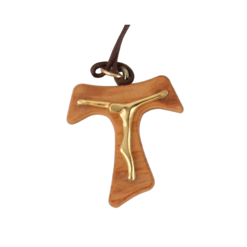 TAU CRUCIFIX OLIVE WOOD LARGE WITH CORD 4.5mm