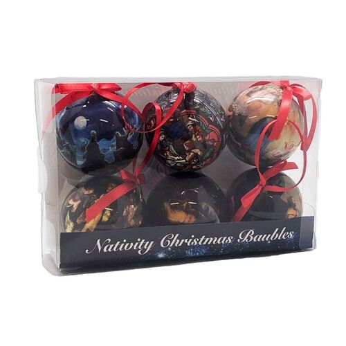 NATIVITY CHRISTMAS BAUBLES 60MM - SET OF 6