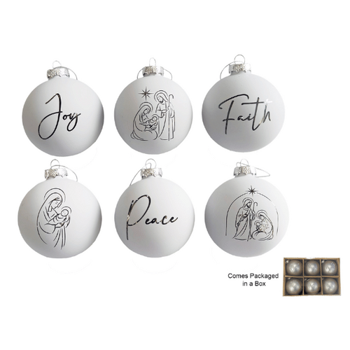 CHRISTMAS MESSAGE BAUBLE - WHITE (BOX OF 6)