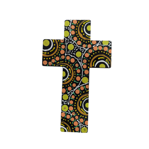 INDIGENOUS CROSS HAND PAINTED 15CM A1