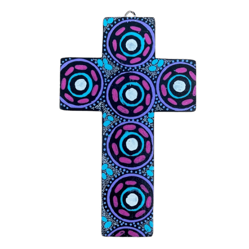 INDIGENOUS CROSS HAND PAINTED 15CM A2