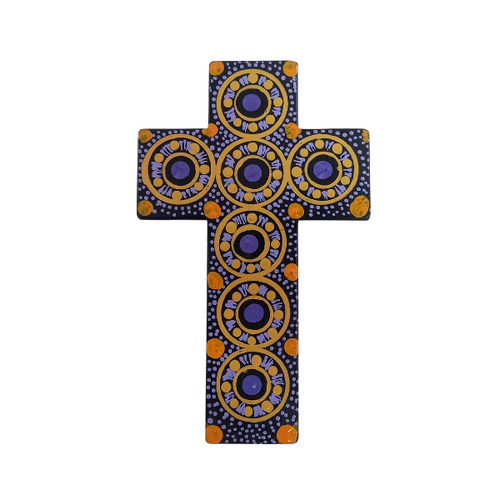 INDIGENOUS CROSS HAND PAINTED 15CM B