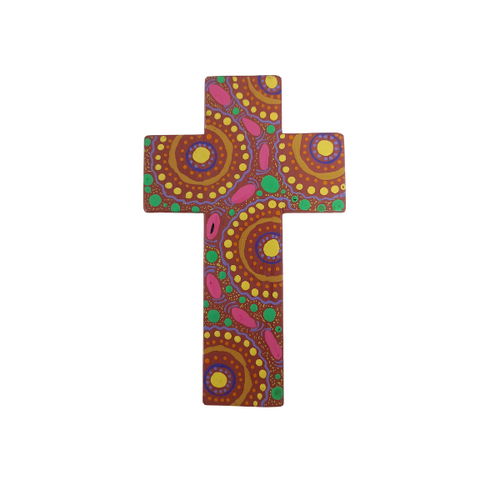 INDIGENOUS CROSS HAND PAINTED 15CM B1