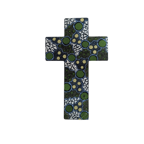 INDIGENOUS CROSS HAND PAINTED 15CM B2