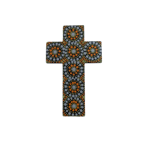 INDIGENOUS CROSS HAND PAINTED 15CM C