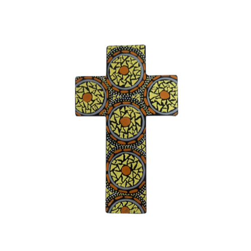 INDIGENOUS CROSS HAND PAINTED 15CM C1