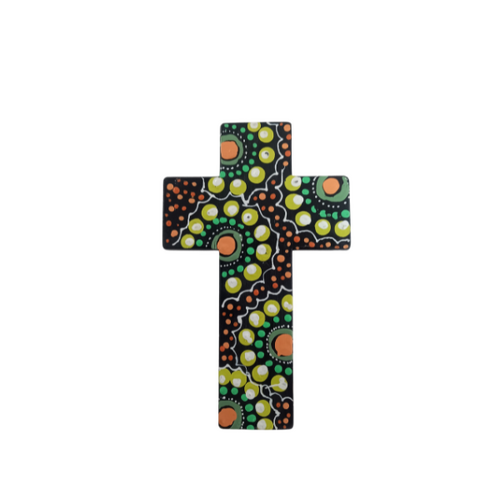 INDIGENOUS CROSS HAND PAINTED 15CM C2