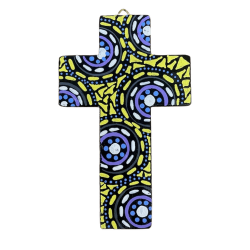 INDIGENOUS CROSS HAND PAINTED 15CM D