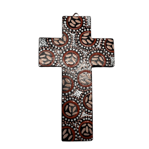 INDIGENOUS CROSS HAND PAINTED 15CM D1
