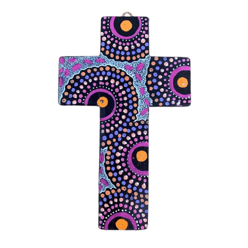 INDIGENOUS CROSS HAND PAINTED 15CM E