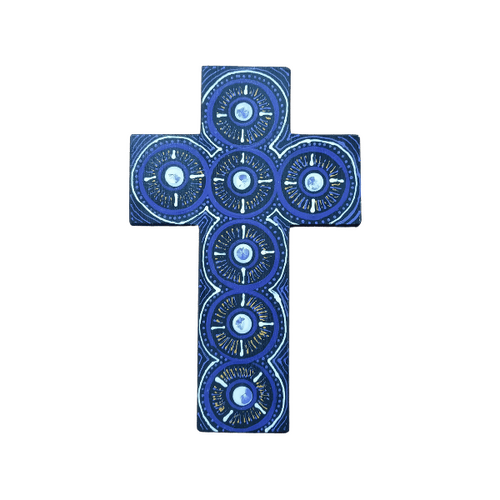 INDIGENOUS CROSS HAND PAINTED 15CM E1