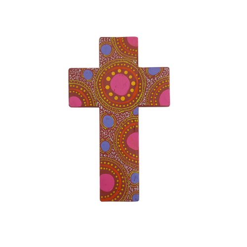 INDIGENOUS CROSS HAND PAINTED 15CM E2
