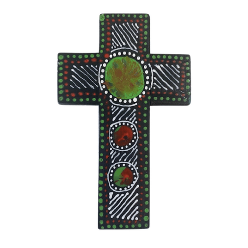 INDIGENOUS CROSS HAND PAINTED 15CM F