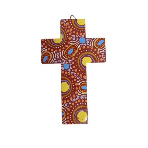 INDIGENOUS CROSS HAND PAINTED 15CM F2