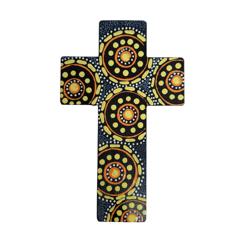 INDIGENOUS CROSS HAND PAINTED 15CM G