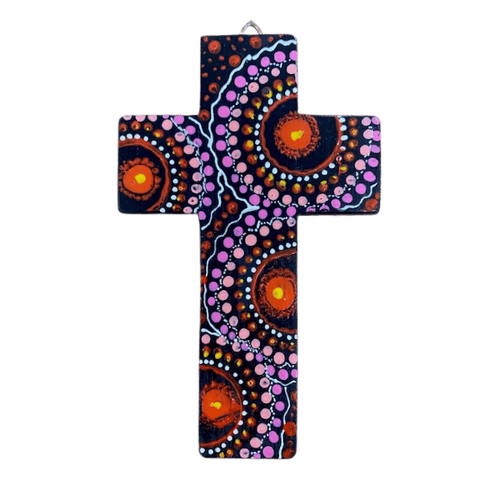 INDIGENOUS CROSS HAND PAINTED 15CM G1