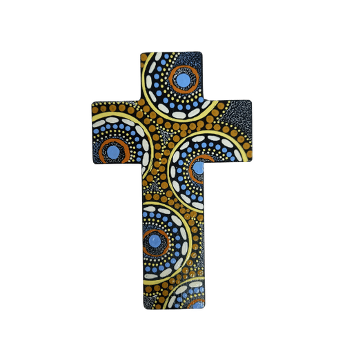 INDIGENOUS CROSS HAND PAINTED 15CM G2