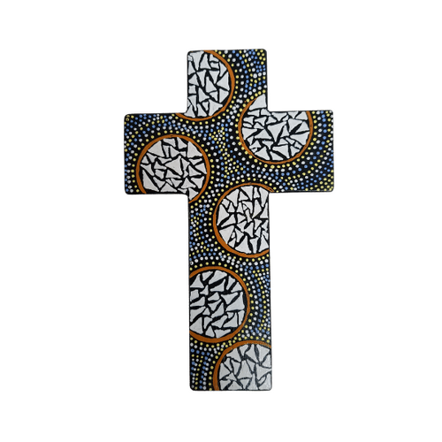 INDIGENOUS CROSS HAND PAINTED 15CM H2