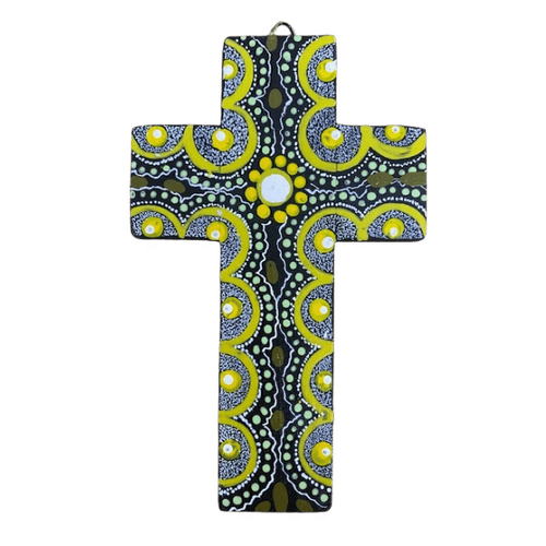 INDIGENOUS CROSS HAND PAINTED 15CM I