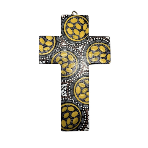 INDIGENOUS CROSS HAND PAINTED 15CM I1