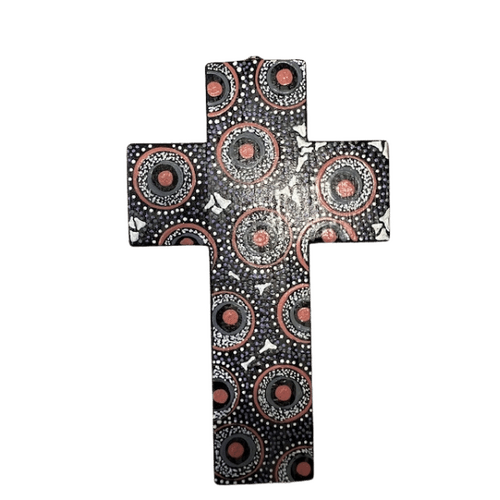 INDIGENOUS CROSS HAND PAINTED 15CM I2