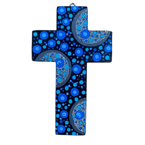 INDIGENOUS CROSS HAND PAINTED 15CM J