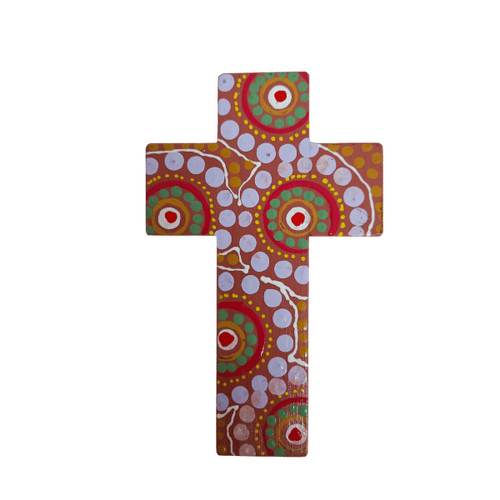INDIGENOUS CROSS HAND PAINTED 15CM J1